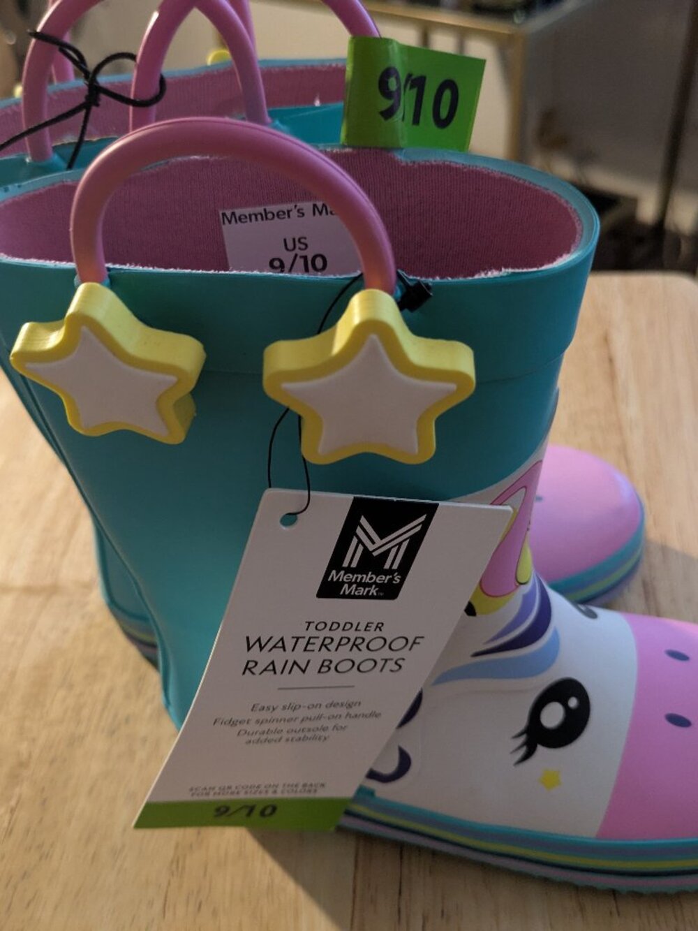 MEMBER'S MARK GIRLS TODDLER UNICORN RAIN BOOT SIZE 9/10 PINK, BLUE & WHITE